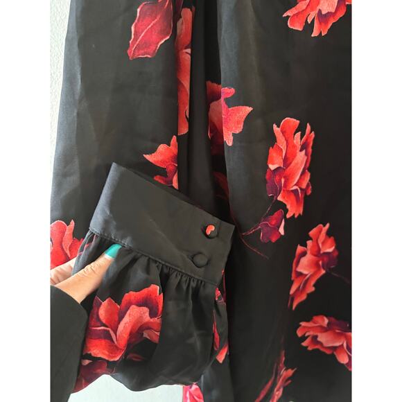 Ava & Viv Womens Dark Floral V-neck Blouse Size 1X Black Red Fairy Grunge - Picture 4 of 7
